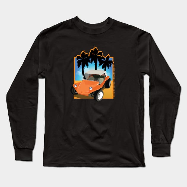 Orange Dune Buggy on Beach with Palms Long Sleeve T-Shirt by PauHanaDesign